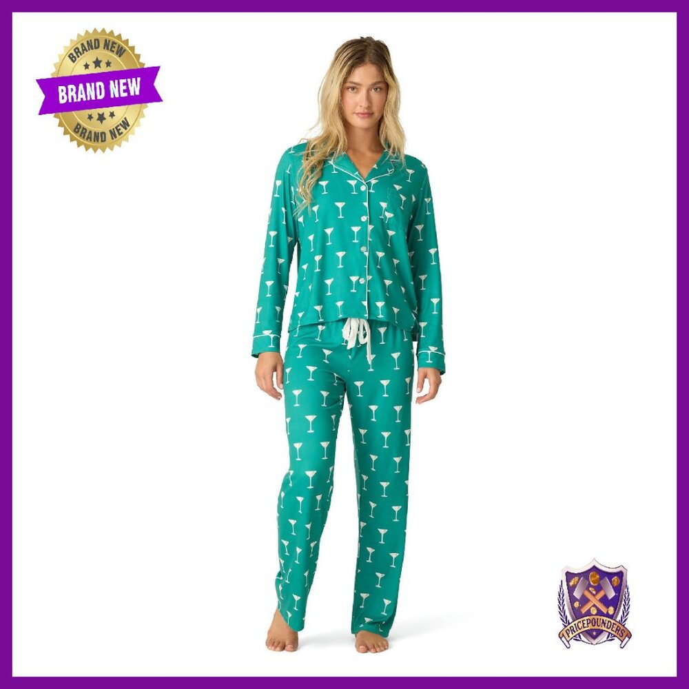 Cloud Jersey Pajama Set, Button-Up Top & Wide-Leg Pants, Soft Polyester Blend